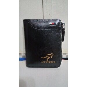 Aiks Kangaroo Wallets, Men Wallet Zipper Soft Genuine Black Leather - Secure Zip